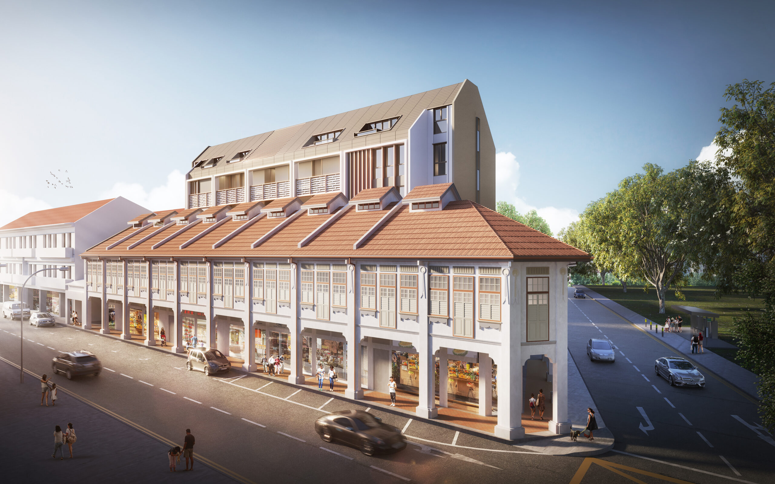New launch condo: Atlassia Condo with shophouse design combining classic and modern (Perspective image of the project).